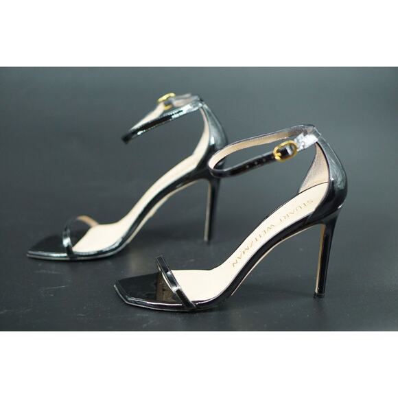 Stuart Weitzman Nudistcurve 100 Black Patent Ankle Strappy Sandals Size 7 $475 - Picture 4 of 10